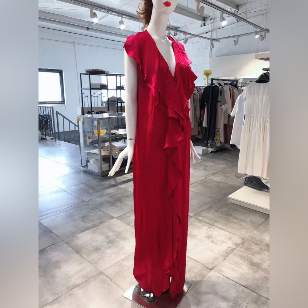 US 6 STELLA MCCARTNEY Red Pleated Maxi Dress NWT